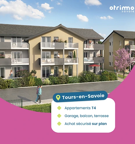 Visuel publicitaire créé pour Otrimo Savoie, appartements neufs à Tours-en-Savoie